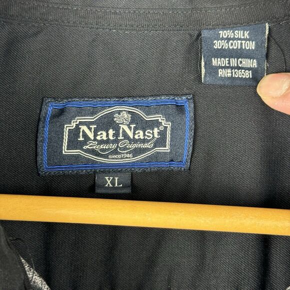 Nat Nast Short Sleeve Silk Button Up Shirt Size XL Men's Hawaiian Floral Black - Picture 3 of 6